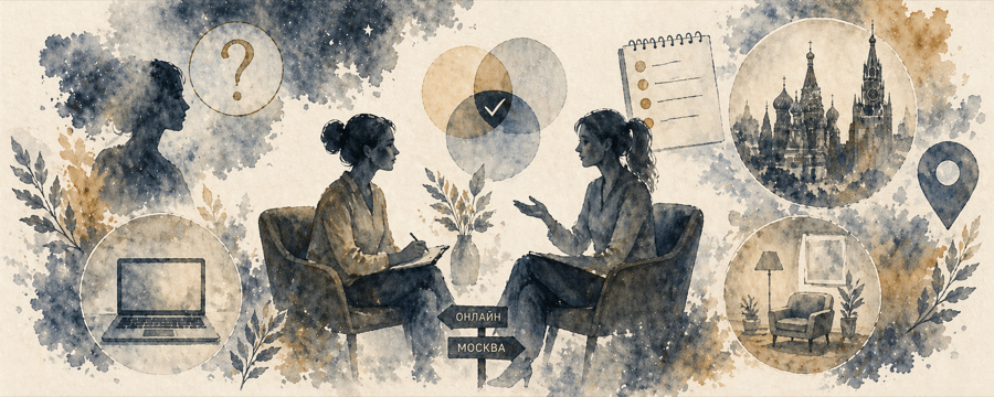 Иллюстрация первой встречи и спокойного терапевтического диалога