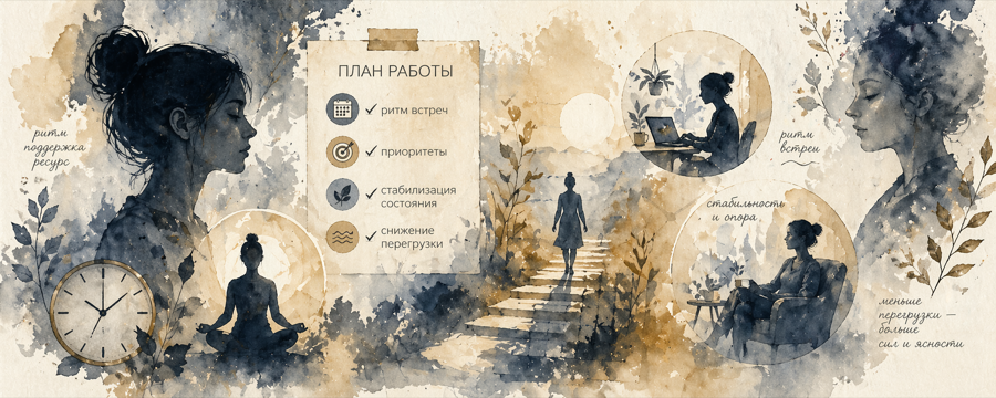 Иллюстрация плана работы, ритма встреч и стабилизации состояния